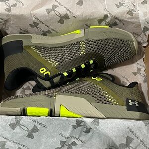 Under Armour Olive and Neon Sneakers